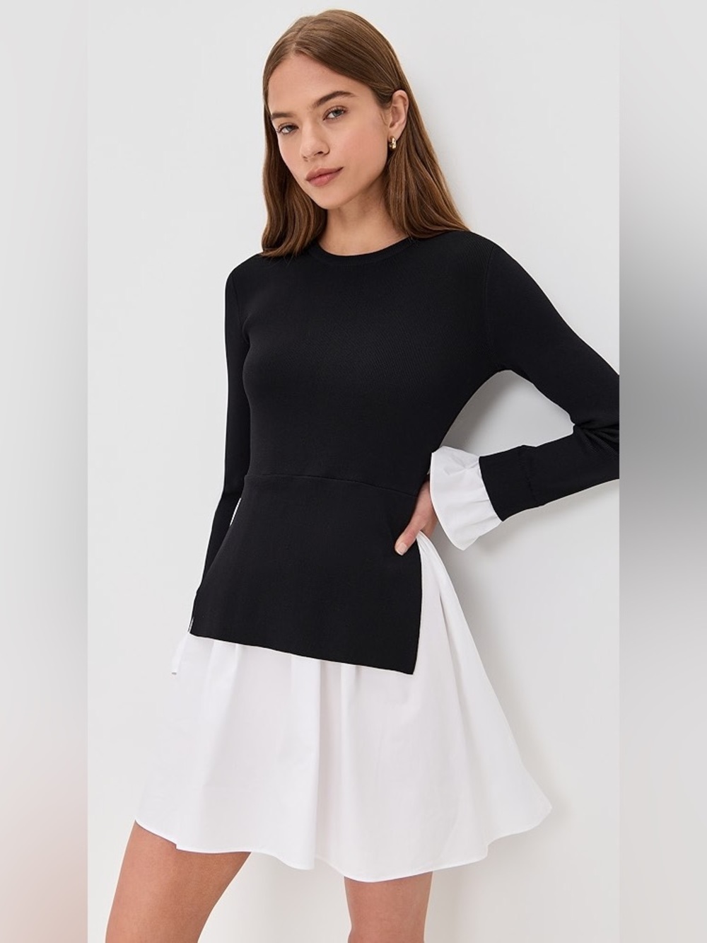 English Factory Knit Combo Long Sleeve Sweater Dress Black White Size Small NWT